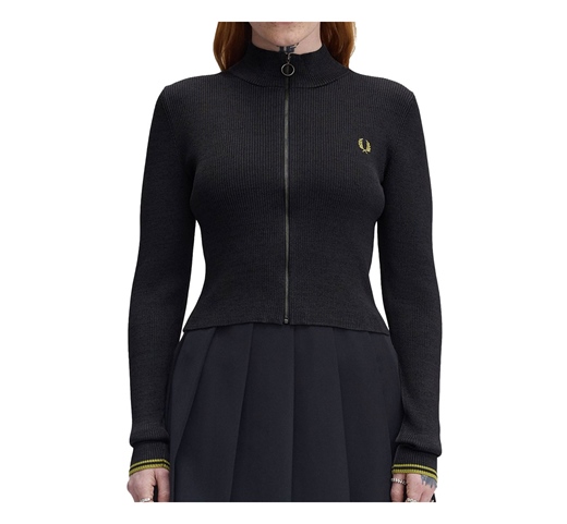 Fred Perry Girls Zip-Trough Metallic Ribbed Jumper