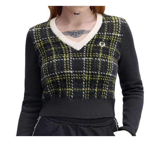 Fred Perry Girls Tartan Panel Jumper